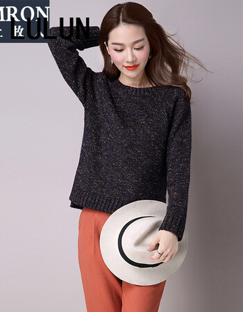 2016秋季新款女装针织衫厚短款长袖宽松毛线衣套头毛衣秋冬打底衫 上