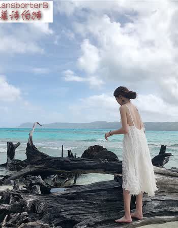 韩风性感大露背流苏吊带连衣慵懒气质白色仙女中长裙女sn6480 白色