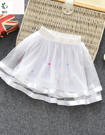 蓬蓬裙童装女童短裙宝宝裙子蕾丝公主裙女童半身裙yj 白色彩色珠珠裙