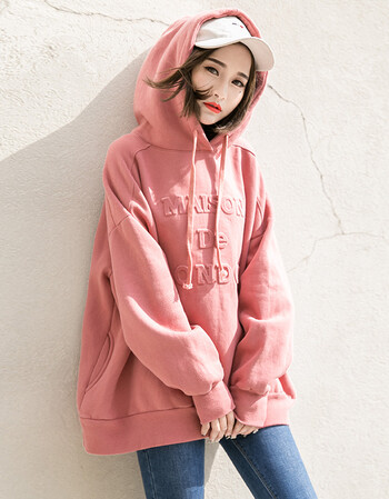 古莱登2017秋冬季新款连帽粉色加绒加厚卫衣女学生宽松韩版软妹长袖