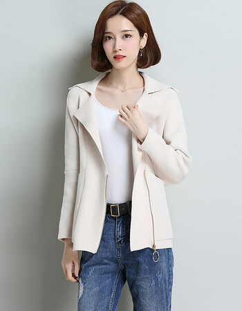 2017秋冬新款韩版针织衫女开衫宽松短款外搭女士毛衣外套 米色 m