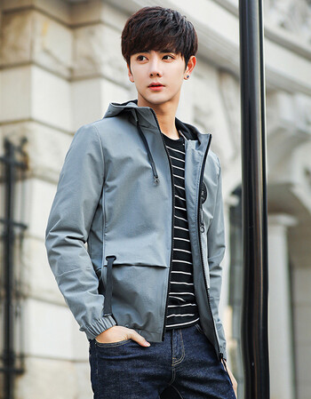 2018新品春季男装上衣韩版修身时尚休闲短款连帽外套春装夹克衫男