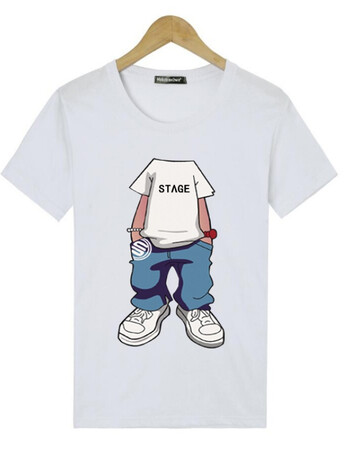 纯棉男士短袖t恤 圆领纯色加肥加大打底衫夏胖仔印花背心 白色无头人