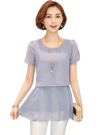 夏尔维纳夏季短袖上衣服女装2018新款雪纺衫大码夏衣显瘦修身纯色t恤