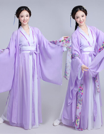 服装汉服女对襟齐腰襦裙广袖飘逸古装公主仙女演出服lhm行之 浅紫色 l