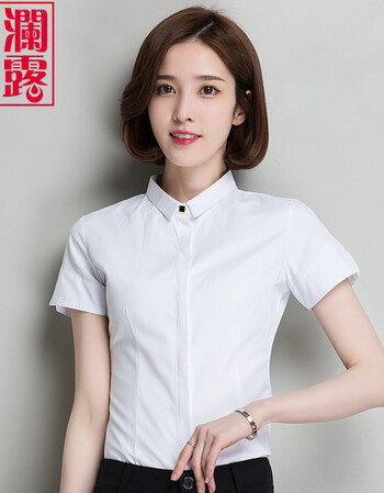 女短袖职业装ol正装2018夏季韩版修身小领衬衣工装工作服夏 白色短袖
