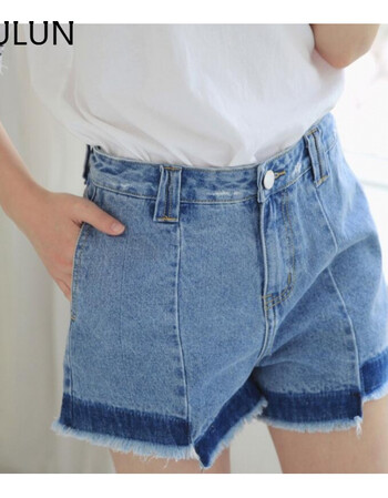 玟2017春季韩版学生牛仔短裤女夏高腰浅色毛边热裤显瘦阔腿裤 浅蓝色