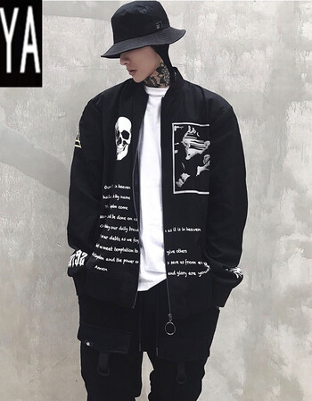 juya 暗黑骷髅袖标空军ma-1潮男女情侣夹克 黑色 s