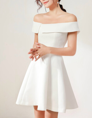 秋冬名媛一字领收腰显瘦露肩一字肩连衣裙白色派对聚会小礼服裙子