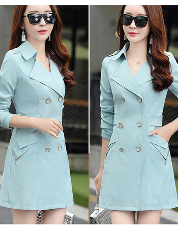 风衣女中长款2017春装新款女装韩版修身收腰显瘦春秋外套 青色 3xl