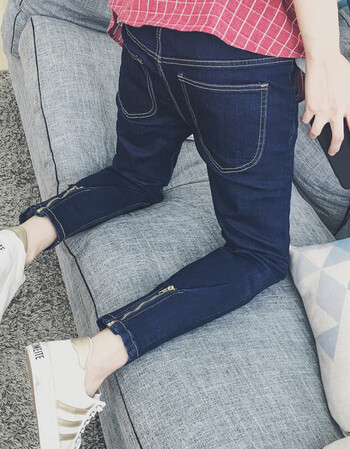 青少年 新款百搭男生修身牛仔裤显瘦紧身小脚裤子 男弹性长裤 后拉链