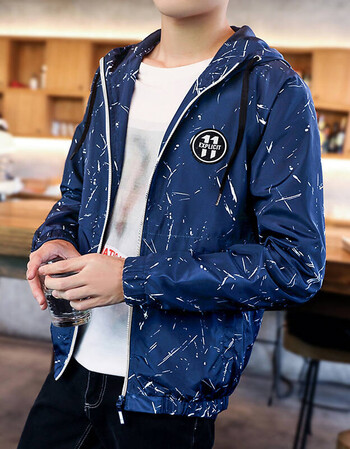 男款秋装上衣韩版潮流长袖外套男生秋款修身衣服青年帅气夹克潮 蓝色