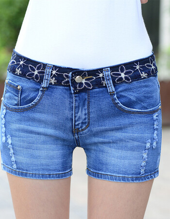 夏尔维纳新款韩版破洞学生牛仔短裤女弹力百搭显瘦蕾丝花边春夏潮裤衩