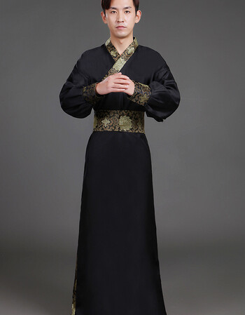 古装汉服演出服改良帅气长袍中国风唐装武士侠客书生宋朝直裾y1 黑色