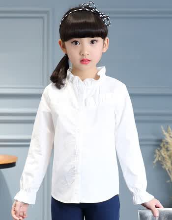 浅末衬衫春季女童衬衫中大童装白色长袖衬衣 荷叶花边衬衣 140cm