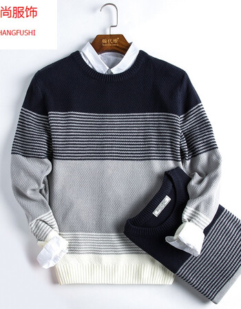 冬季男士毛衣圆领加绒加厚毛衣男韩版潮流个性修身针织衫男装线衣ysfs