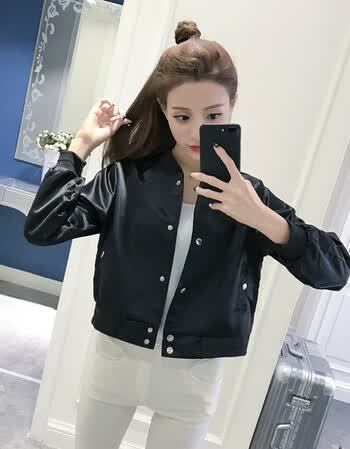 女装新款潮韩版宽松短款bf上衣刺绣棒球服夹克衫秋外套女 白色 s