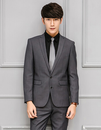 西服套装男士秋冬修身三件套新郎婚礼服结婚伴郎西装男职业装正装 (深