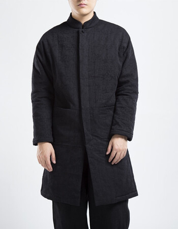 男装冬季中长款棉衣中国风加厚棉麻中式盘扣棉袄提花大衣古着外套