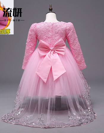 礼服燕尾儿童婚纱裙连衣裙中大童小女孩裙子 粉色-拖尾加绒款【送】