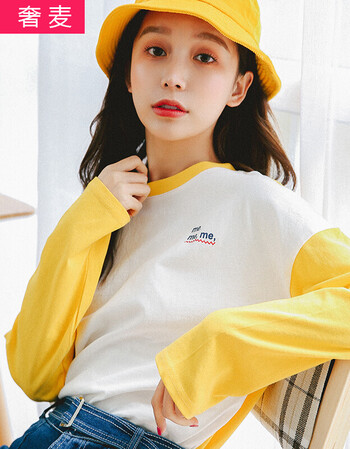 奢麦2018春装上新款长袖t恤 活力黄 m