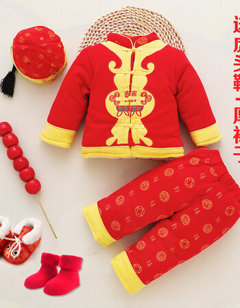 唐装冬宝宝满月百天周岁过年喜庆衣服中国风套装新年装男女童婴儿