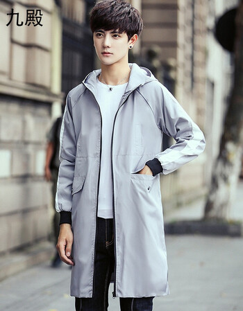 男衣库2017秋新款男士连帽风衣加肥加大码长袖袖口拼接时尚潮流 灰色