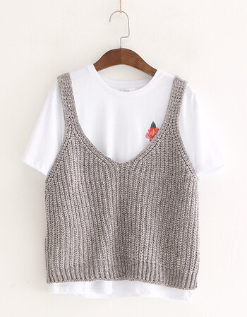 344-0215纯色雪尼尔针织小背心春季新品女休闲短款吊带文艺风上衣