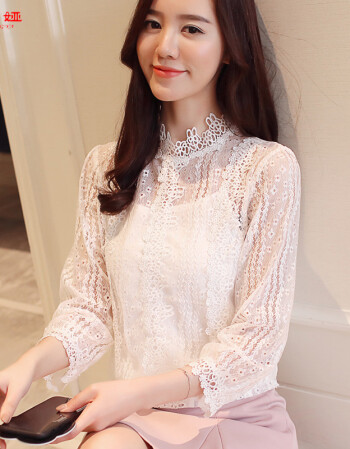 2018春季新款小衫女韩版显瘦t恤中长袖蕾丝打底衫心机设计感上衣亚