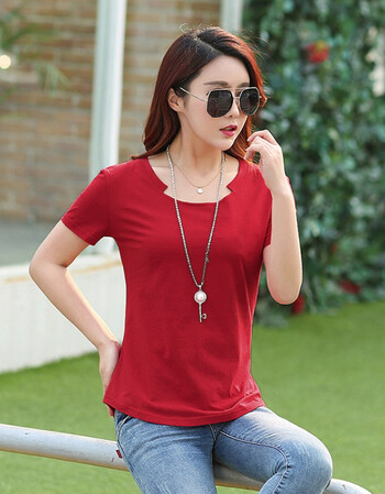 2018新款韩版女士纯色夏季半袖棉质宽松百搭大码装t恤短袖女潮 红色 l