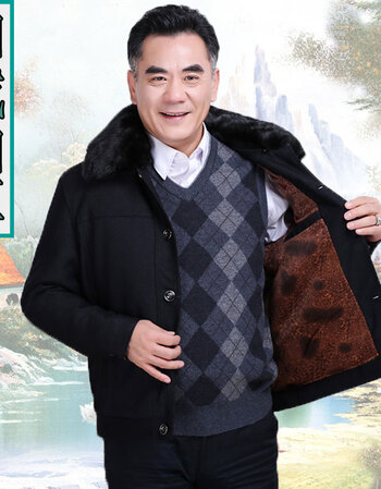 老人外套男士中老年人冬装男装60-70岁80加厚爷爷加绒爸爸棉衣服 冬季
