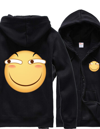 害怕微笑表情包衣服 恶搞动漫周边 外套披风卫衣 滑稽拉链卫衣黑色 s