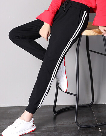 春装束口两条杠白边校服裤女韩版秋冬侧条纹休闲宽松女学生运动裤