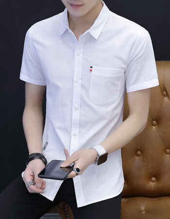 夏季衬衫男士短袖韩版修身纯色半短袖休闲衬衣商务职业装寸官方旗舰店
