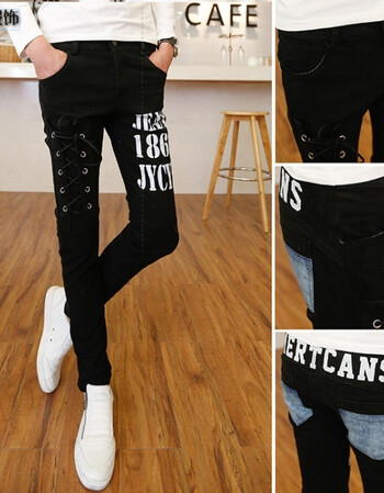 青少年夏装非主流潮流夜店休闲裤韩版修身直脚90后个性男生裤子 字母