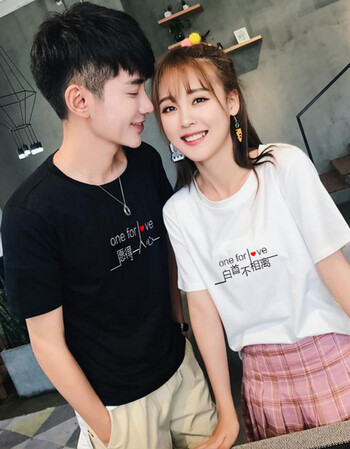 雷莎迪实拍韩国短袖t恤衫男女chic情侣装bf风宽松刺绣打底衫1172 黑色