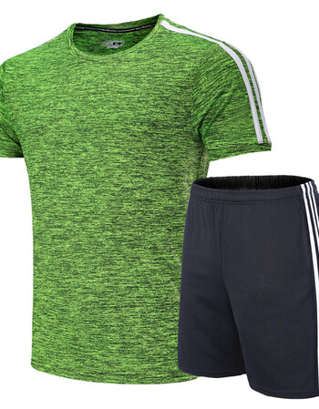 套装男跑步速干训练宽松情侣运动服套装休闲健身服套装女 草绿色套装