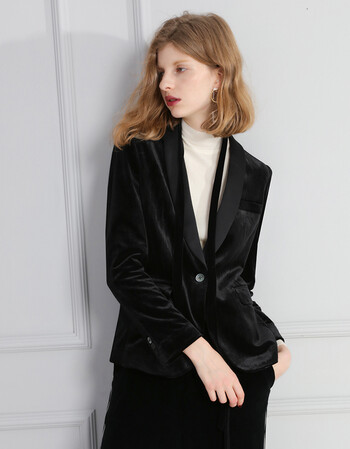 weiqier金丝绒西装2017秋冬新款天鹅绒西服显瘦修身百搭丝绒小西装