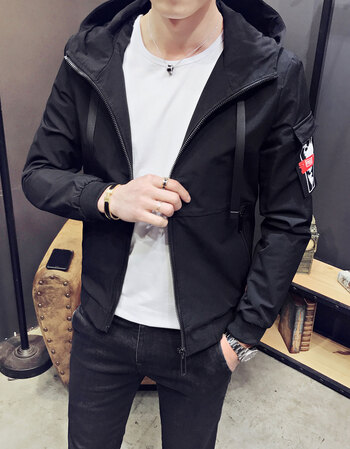 精神社会小伙夹克快手红人同款韩版潮流男个性帅气修身外套 1805黑色