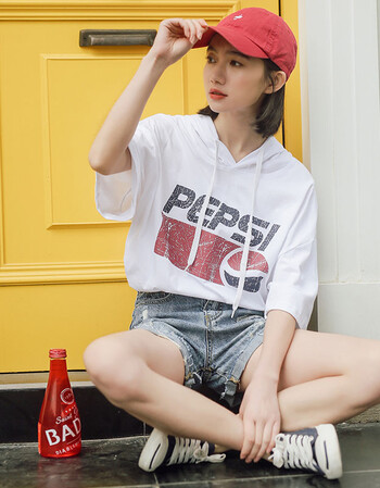 白色t恤女2018夏装新款打底衫半袖连帽宽松体恤bf韩系chic上衣潮 白色