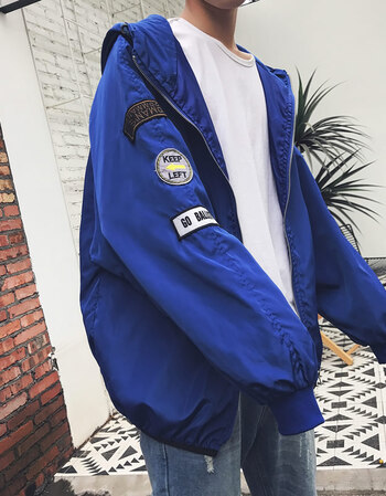 潮流男士青少年夹克春秋季2018新款修身学生棒球服帅气百搭休闲 蓝色