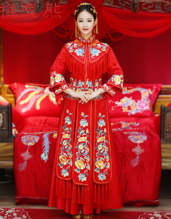 稚气熊秀禾服新娘2018新款中式古代婚纱结婚礼服敬酒服旗袍凤冠霞帔