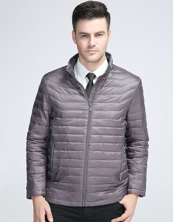 杰灵男士羽绒服商务休闲时尚立领修身白鹅绒羽绒服外套 灰色 195/4xl