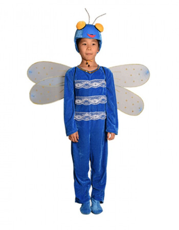 昆虫表演服蜻蜓蝴蝶蚂蚁瓢虫螳螂蜜蜂幼儿园舞蹈演出服装 蓝色 蜻蜓