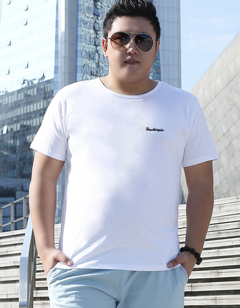 码男装潮牌胖子特大号胖人男士纯棉短袖宽松肥佬t恤夏季 bt1725白色