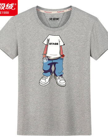 北极绒半袖t恤男圆领短袖上衣体恤衫韩版潮流个性打底衫 灰色 无头