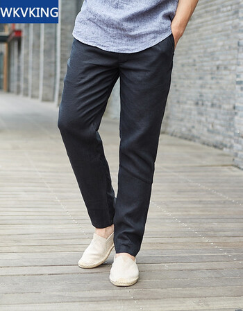 wkvking亚麻裤男夏季薄款男士休闲裤男宽松棉麻长裤男小脚麻料男裤