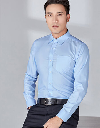 2018新款夏大码女装蓝色长袖棉衬衫毕业面试职业装男衬衣工作服品质