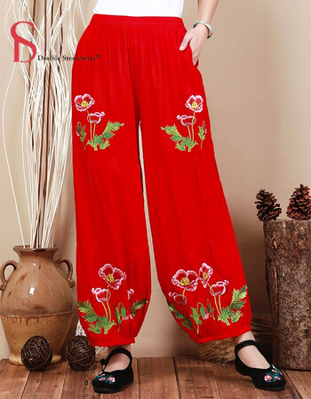 刺绣棉麻灯笼裤2018春夏季民族风女裤唐装中式改良宽松大码休闲裤女