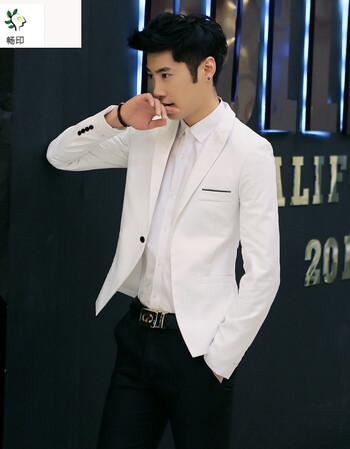 青年男土休息西装外套2018新款社会小伙西服精神帅气修身紧身潮流sjj